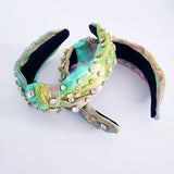 Green iridescent crystal knotted thick headband hair accessory