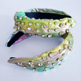 Green iridescent crystal knotted thick headband hair accessory
