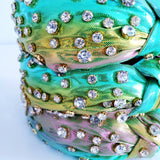 Green iridescent crystal knotted thick headband hair accessory