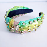 Green iridescent crystal knotted thick headband hair accessory