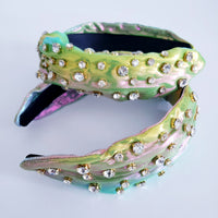 Green iridescent crystal knotted thick headband hair accessory