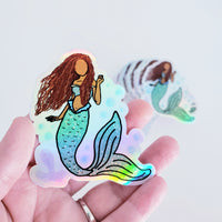 Holographic LIVE ACTION mermaid Doodle sticker