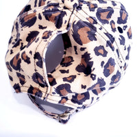 Leopard baseball hat with hidden pony tail hole