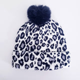Leopard knitted hat with Black POM POM