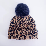 Leopard knitted hat with Black POM POM
