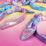 Iredescent Knotty Bow / blue pink purple shimmer