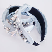 CINDERELLA blue / pearl knotted thick headband hair accessory