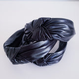 Twisted knotted Black Faux Leather headband