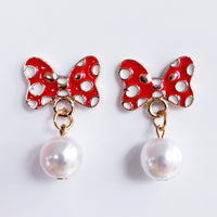 Mouse bow with pearl Earrings