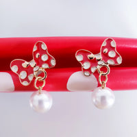 Mouse bow with pearl Earrings