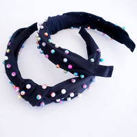 Black iridescent pearl knotted headband hair accessory