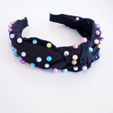Black iridescent pearl knotted headband hair accessory