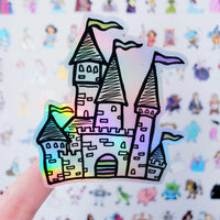 Holographic Castle Doodle sticker