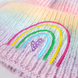 RAINBOW embroidered Pastel knitted hat with POM POM