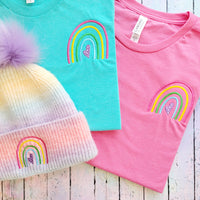 Embroidered Rainbow tee shirt / Whimsical Spring