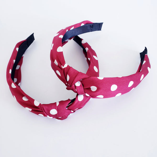 Raspberry RED twist polka dot knotted headband