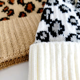 Leopard knitted hat with removable POM POM