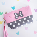 Pink and Gray Polka dot Mouse Cosmetic zipper bag