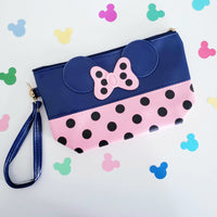 Navy and Pink Polka dot Mouse Cosmetic zipper bag