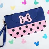 Navy and Pink Polka dot Mouse Cosmetic zipper bag