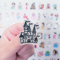 Castle doodle pin / acrylic pin (1.25 inches x 1. inches) with metal backing.