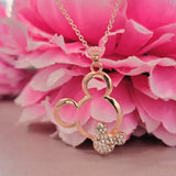Double Mouse Love zircon rosegold necklace with Crystal  / 18 inches