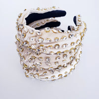 Velvet sand Crystal and Gold knotted thick headband hair accessory