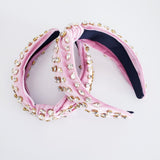 Velvet Pink Crystal and Gold knotted thick headband hair accessory