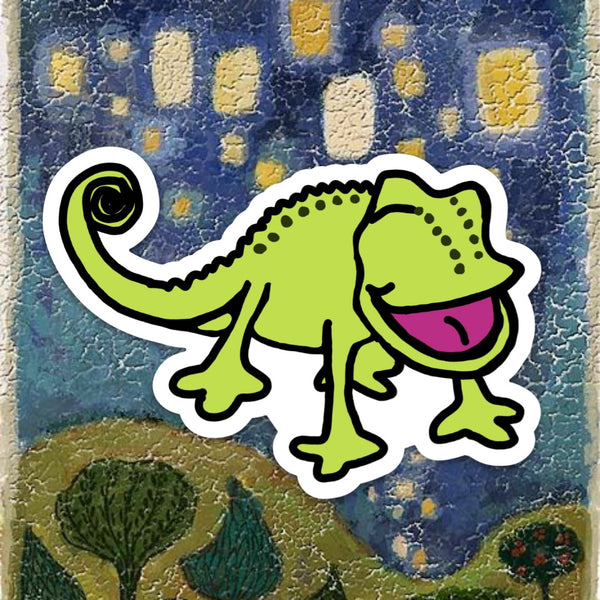 Green Chameleon doodle Magnet