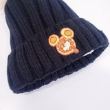 Waffle mouse black WINTER HAT / Embroidered with POM POM