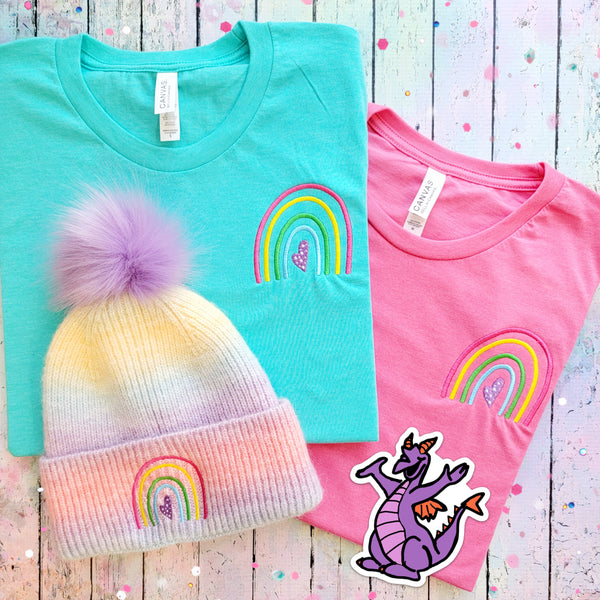 Embroidered Rainbow tee shirt / Whimsical Spring