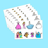 STICKERS - SPACE Wars, Sleeping Princess, Cinderelly, Mermaid doodle stickers / 34 stickers. Each sheet measures 4x6 " Dishwasher Safe