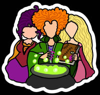 Halloween witch SISTERS doodle magnet / three SISTAHS